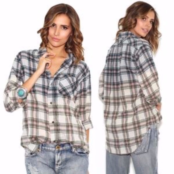 Current/Elliott Tops - Current Elliott Ombre Plaid Button Up